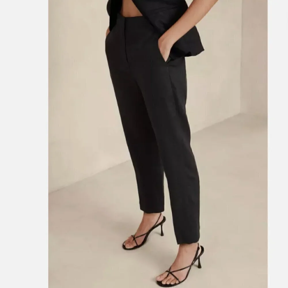 Banana Republic 100% Linen High Rise Slim Ankle Pants Black Size 12 NWT RT$120